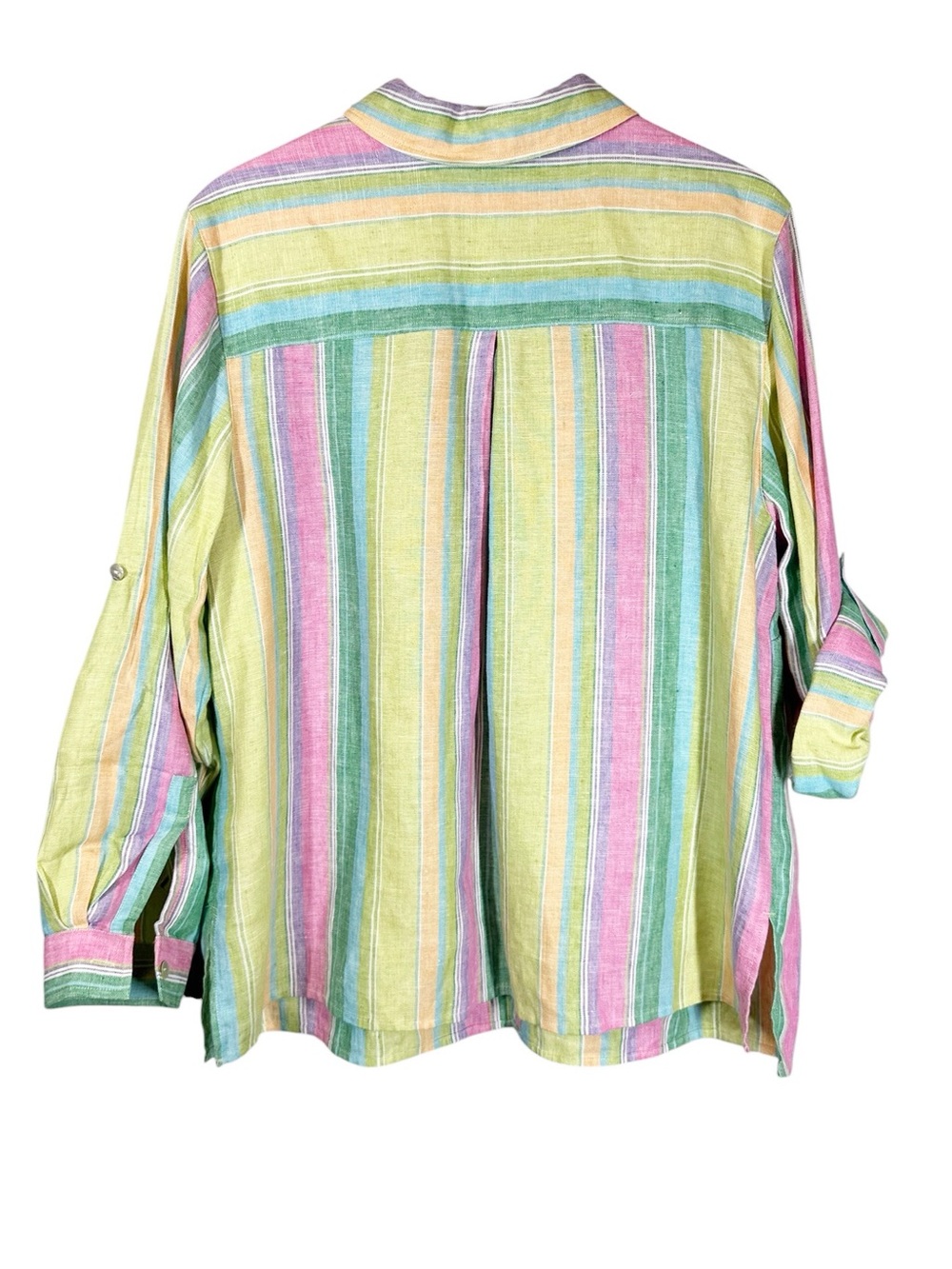 VINTAGE STUDIO WORKS Women’s plus size 1X colorful linen striped button-down top - Picture 8 of 9